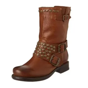 ❤️ 10 HTF Frye RARE Women’s Jenna Studded short moto boot Cognac BROWN leather