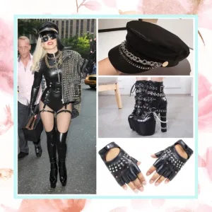 🍒 3PC SET HAT BOOTS GLOVES CHAIN STUD PUNK HIGH HEEL PLATFORM FINGERLESS GOTHIC