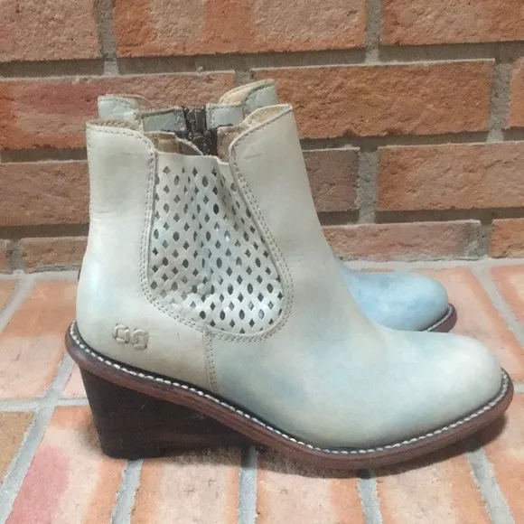 🆕 Bed Stu Countess Blue Rustic Leather Wedge Ankle Boots size 7