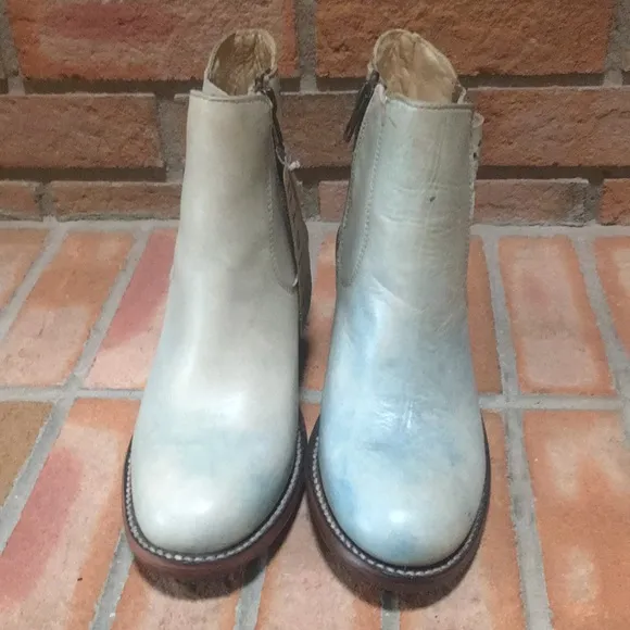 🆕 Bed Stu Countess Blue Rustic Leather Wedge Ankle Boots size 7