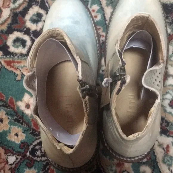 🆕 Bed Stu Countess Blue Rustic Leather Wedge Ankle Boots size 7