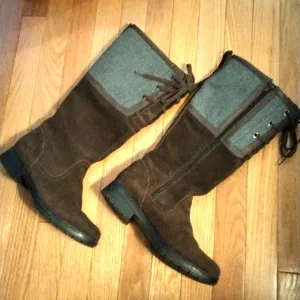 - - Clarks unique brown suede wool upper decorative lace up knee high boots