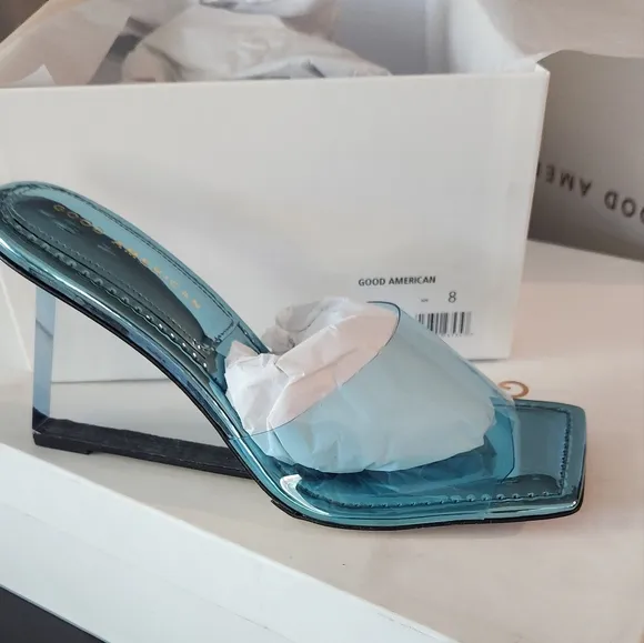 🆕️ GOOD AMERICAN- CINDER-F*CKING-RELLA SQUARE TOE MULES- BLUE004 - Size 8