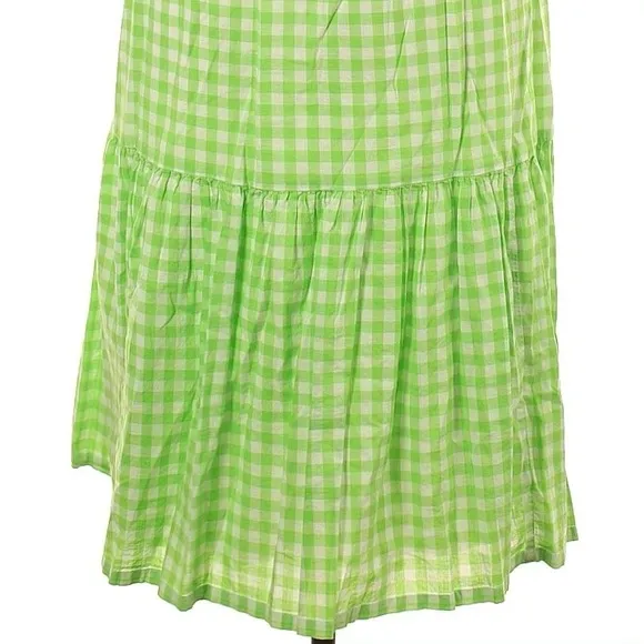 💚 J. Crew, Neon Lime Green Gingham Tiered Midi Dress