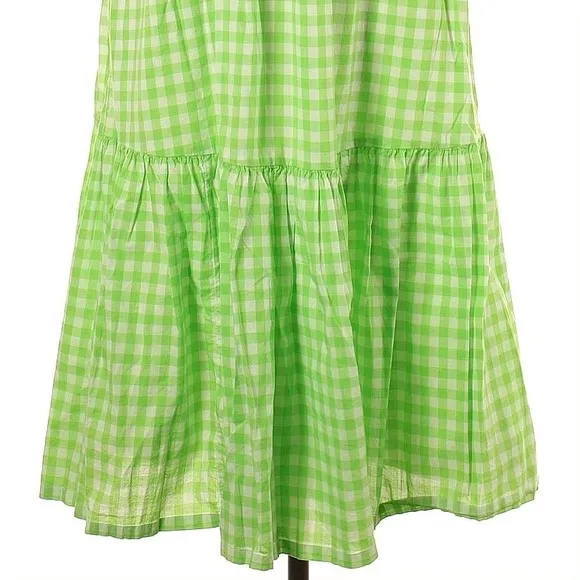 💚 J. Crew, Neon Lime Green Gingham Tiered Midi Dress