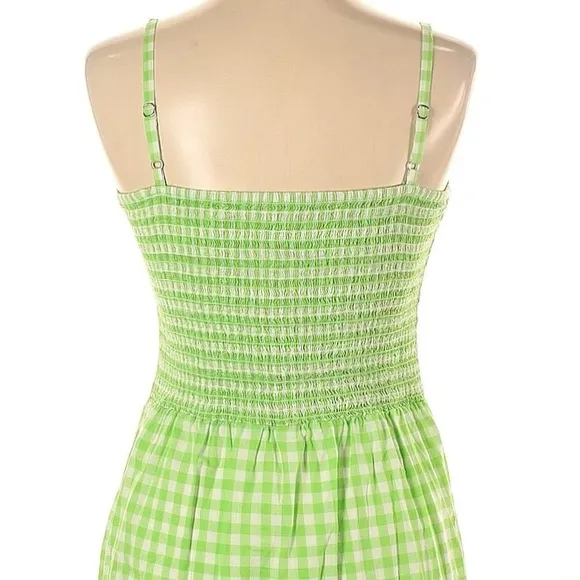 💚 J. Crew, Neon Lime Green Gingham Tiered Midi Dress