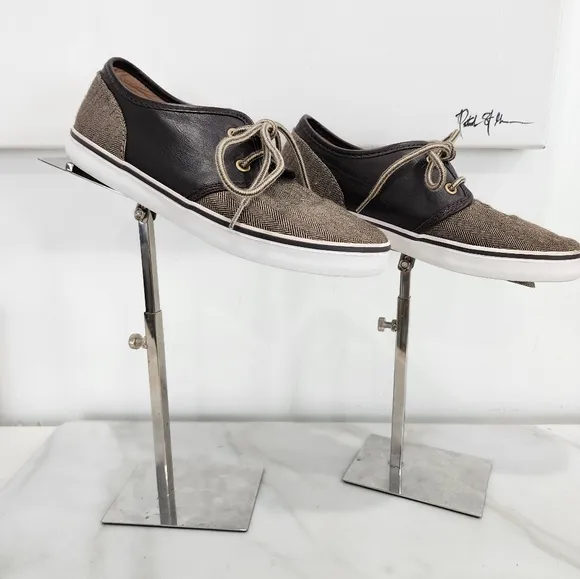 [ JANIE AND JACK] boys size 3,brown leather/ herringbone print lace up shoe.