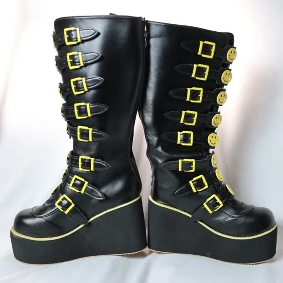 🅽🅴🆆 smiley face platform buckle boots, 90s happy face, EU 39 / US 7-8