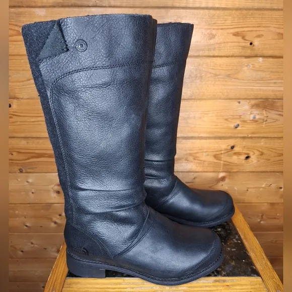 ❤️ The North Face black leather/suede combat/motorcycle boots tall knee Size 7