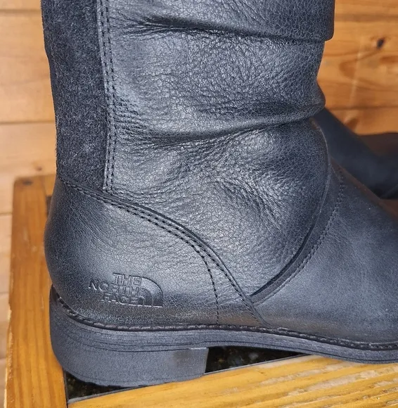 ❤️ The North Face black leather/suede combat/motorcycle boots tall knee Size 7