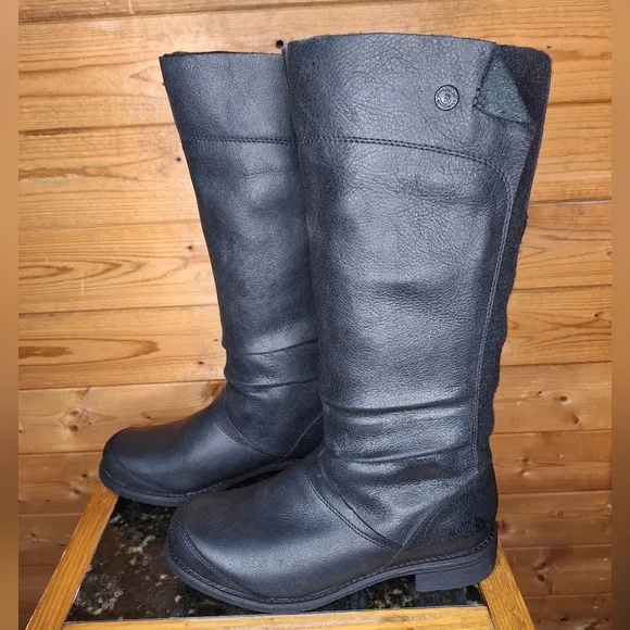 ❤️ The North Face black leather/suede combat/motorcycle boots tall knee Size 7