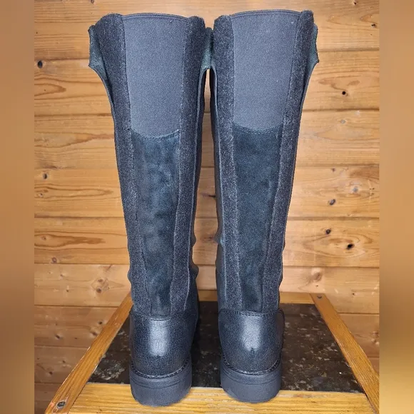 ❤️ The North Face black leather/suede combat/motorcycle boots tall knee Size 7