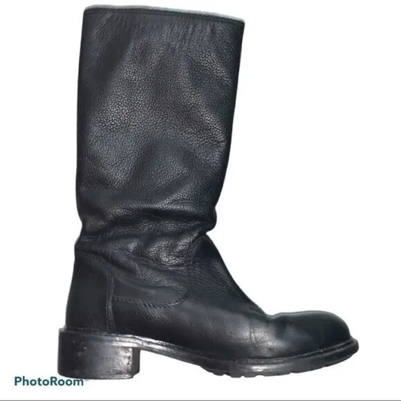 ▶️ Vince ◀️ Justine Rabbit fur leather Moto boots