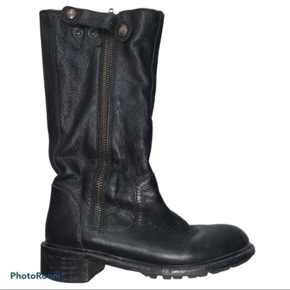 ▶️ Vince ◀️ Justine Rabbit fur leather Moto boots