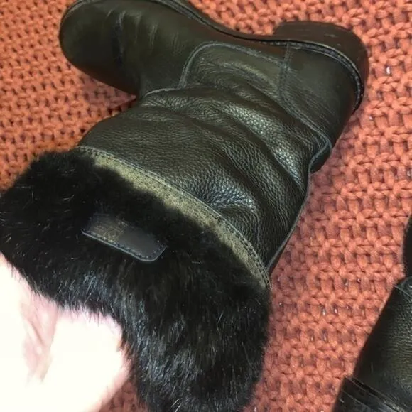 ▶️ Vince ◀️ Justine Rabbit fur leather Moto boots