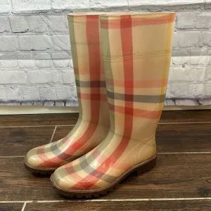 👢 Women’s Burberry Rain Boots - Size 37 - Mid Calf - Plaid Print - Round Toes