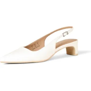 ⭐ Women's Ecru Patent Faux Patent Leather Slingback Block Heel