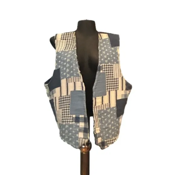 2X Vintage handmade reversible woven and lined vest