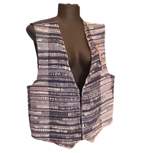 2X Vintage handmade reversible woven and lined vest
