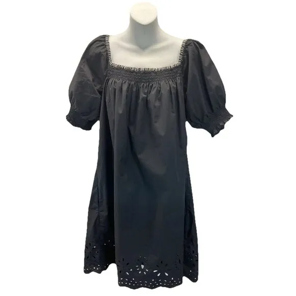 $335 Rhode Women's Black Evie Embroidered Eyelet Babydoll Dress Size XL