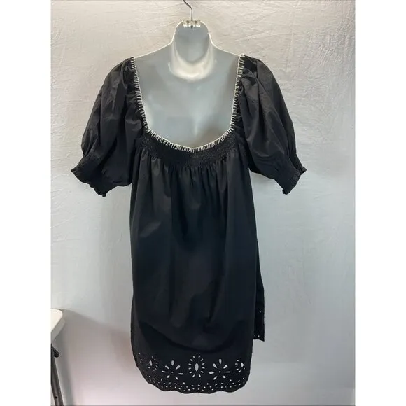 $335 Rhode Women's Black Evie Embroidered Eyelet Babydoll Dress Size XL