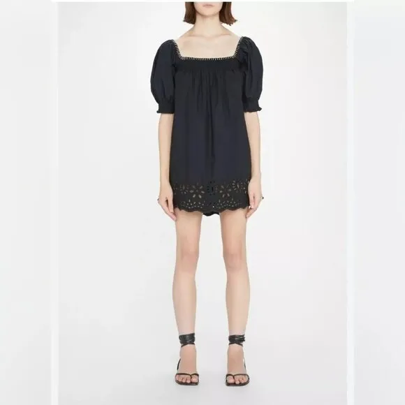 $335 Rhode Women's Black Evie Embroidered Eyelet Babydoll Dress Size XL