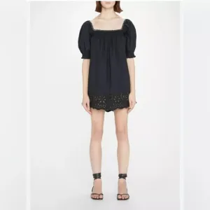 $335 Rhode Women's Black Evie Embroidered Eyelet Babydoll Dress Size XL