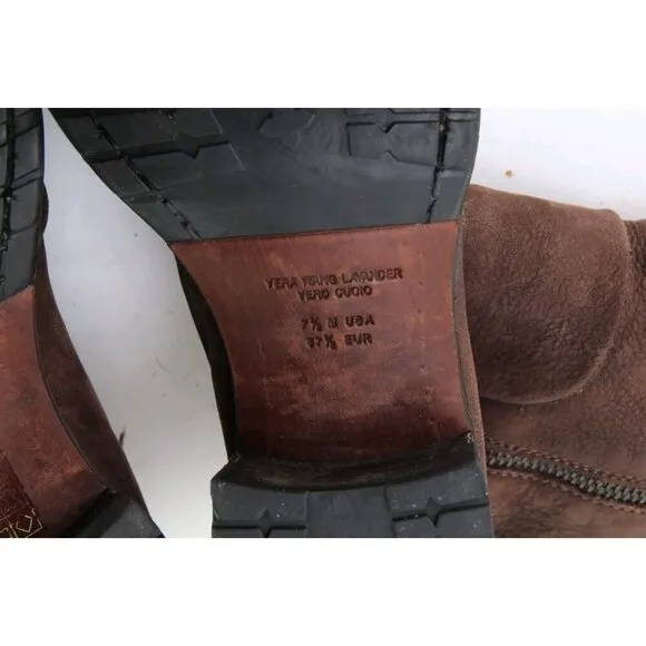 $550 vera wang lavender mid calf boots brown motorcycle buckle biker women 7.5 M
