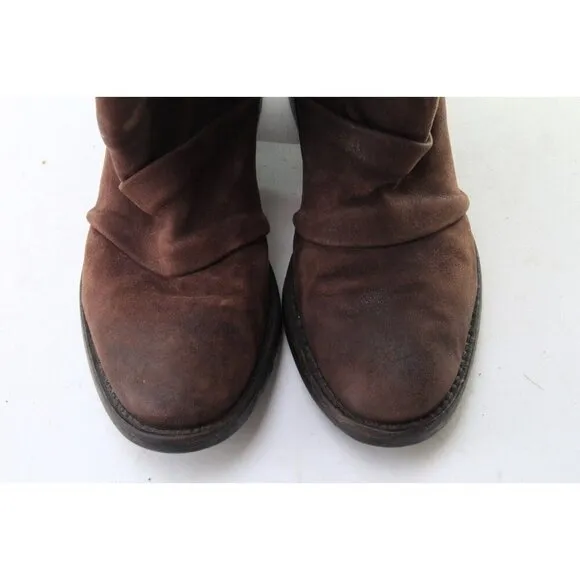 $550 vera wang lavender mid calf boots brown motorcycle buckle biker women 7.5 M