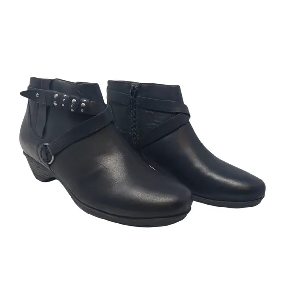 Abeo B.I.O. Leather Ankle Boots Size 7 N Narrow Nancy Bootie Black Side Zipper