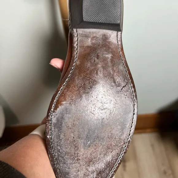 ACME Brown Cowboy Western Boots with Decorative Stitching and Pointed Toe