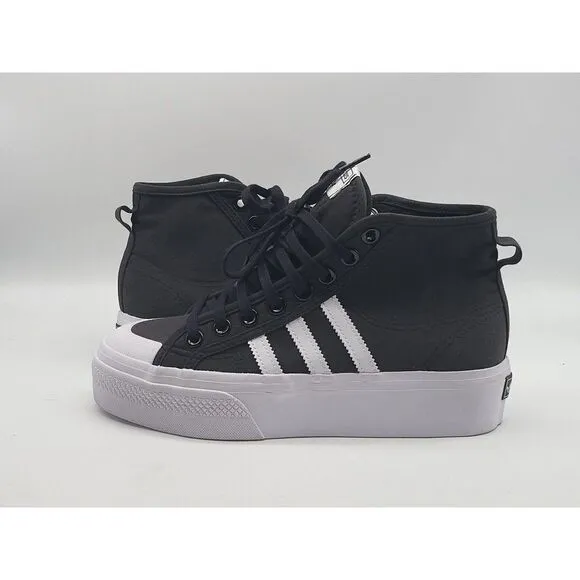 Adidas Nizza Platform Mid Mens Black White Shoes IG7833 Size 6