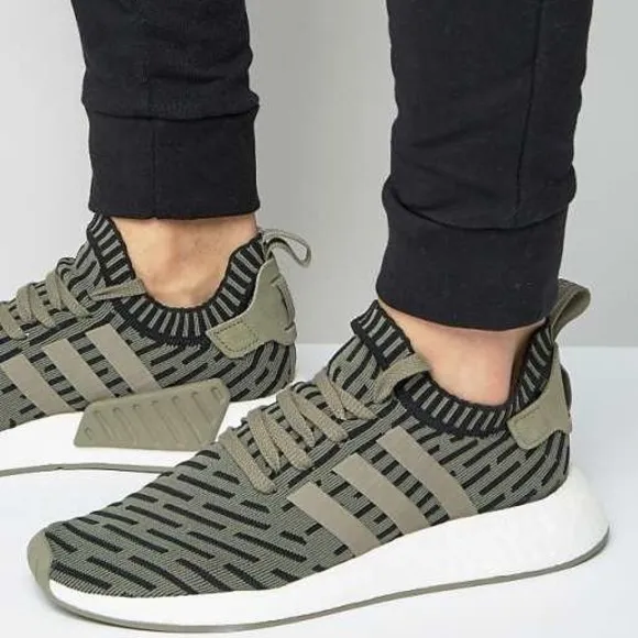 Adidas NMD R2 Primeknit Trace Cargo Olive Green BA7198 Running Shoes Sneaker 10