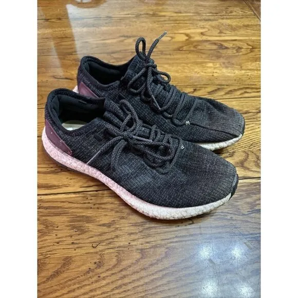 ADIDAS PureBoost Core Black/burgundy Men's Running Shoes Sz 11