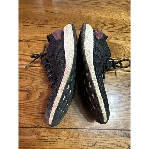 ADIDAS PureBoost Core Black/burgundy Men's Running Shoes Sz 11