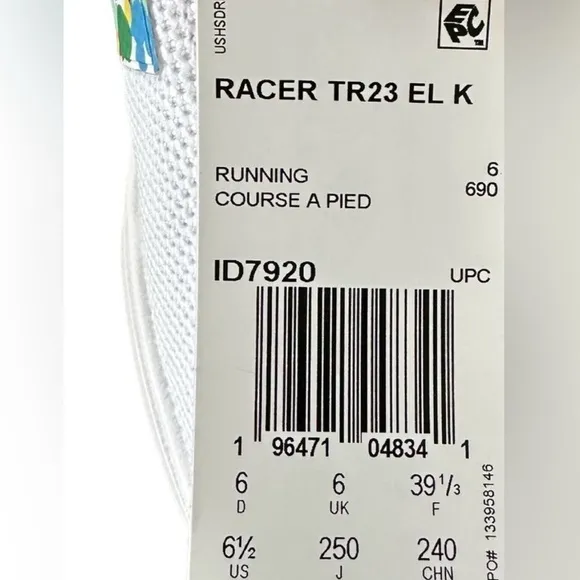 Adidas Racer TR 23 EL Big Kids 6.5 ID7920 White with Geometric Designs
