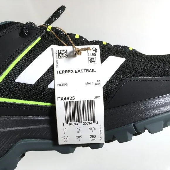 Adidas Terrex Eastrail Hiking Trail Running Shoes Mens Size 12.5 Black FX4625