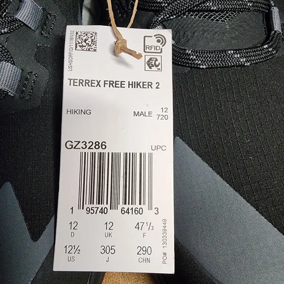 Adidas Terrex Free Hiker 2 GTX Hiking Shoes Black/Grey  Men's Size 12.5 NEW