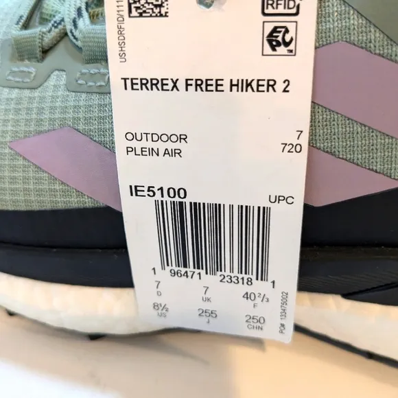 adidas Terrex Free Hiker 2.0 GORE-TEX Silver Green IE5100 Women's Size 8.5