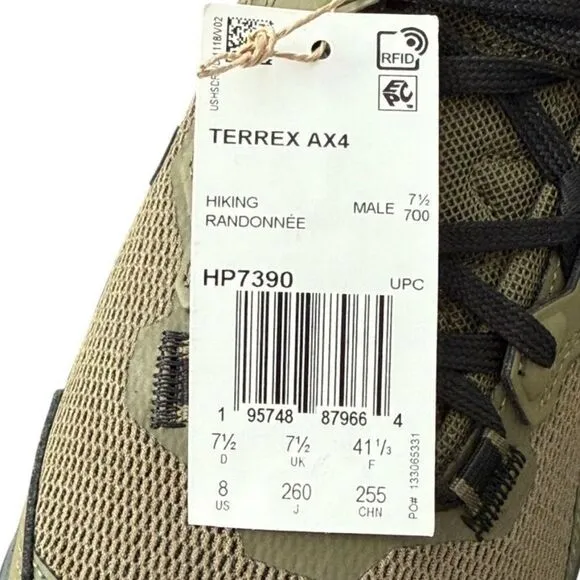 Adidas Terrex AX4 Men's Green Hiking Shoes Size 8