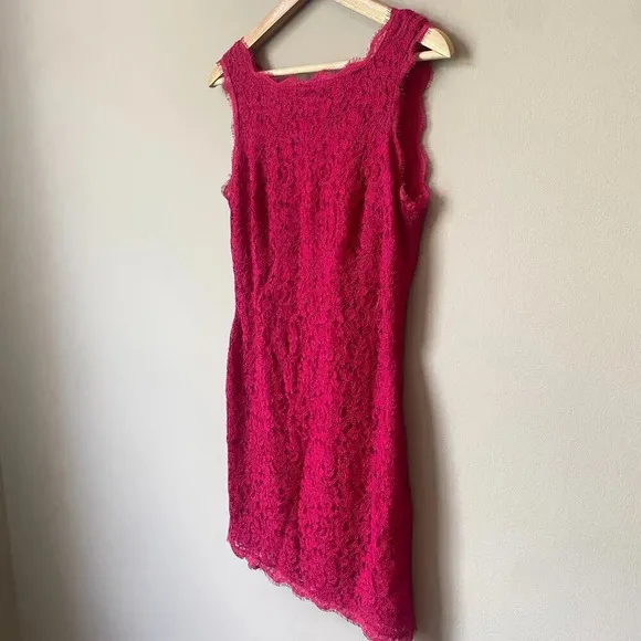 Adrianna Papell Women's Size 4 Sleeveless Lace Bodycon Pink Cocktail Mini Dress
