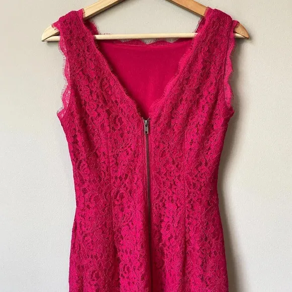 Adrianna Papell Women's Size 4 Sleeveless Lace Bodycon Pink Cocktail Mini Dress