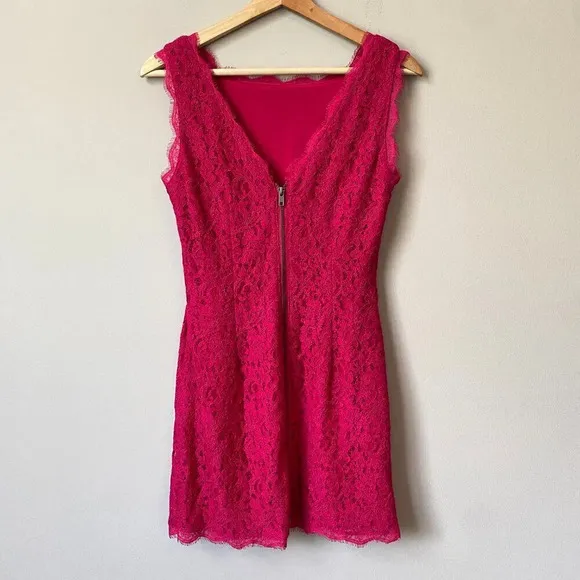 Adrianna Papell Women's Size 4 Sleeveless Lace Bodycon Pink Cocktail Mini Dress