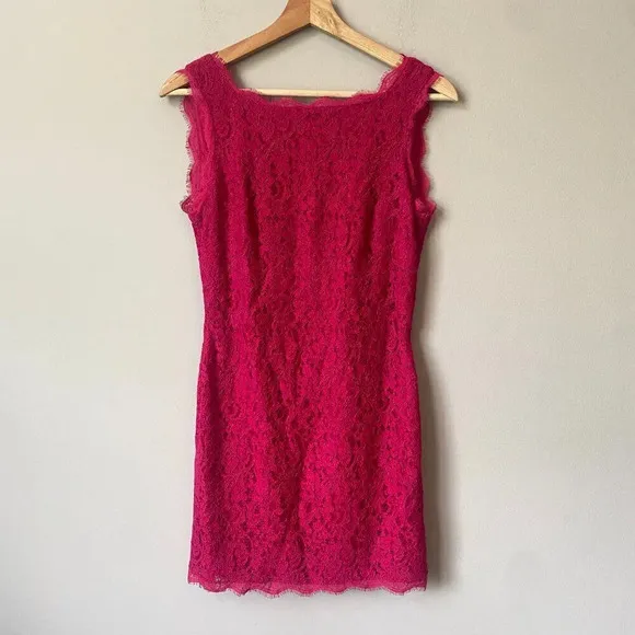 Adrianna Papell Women's Size 4 Sleeveless Lace Bodycon Pink Cocktail Mini Dress