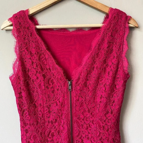 Adrianna Papell Women's Size 4 Sleeveless Lace Bodycon Pink Cocktail Mini Dress