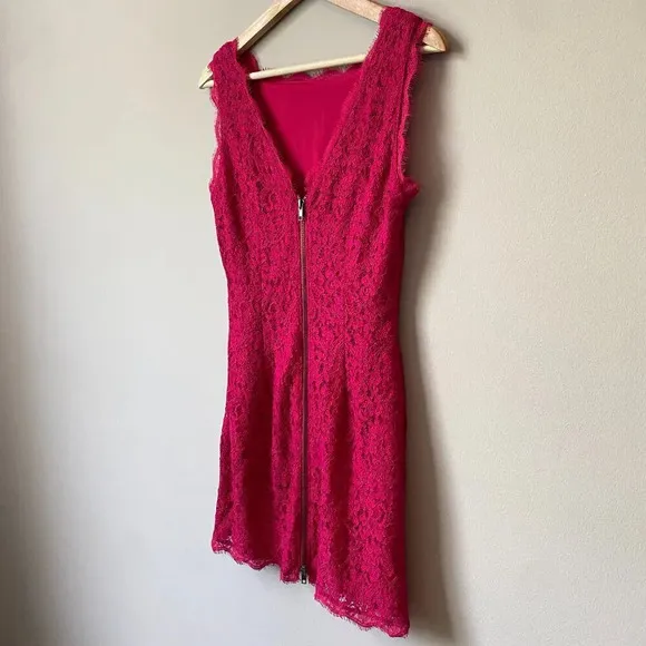 Adrianna Papell Women's Size 4 Sleeveless Lace Bodycon Pink Cocktail Mini Dress