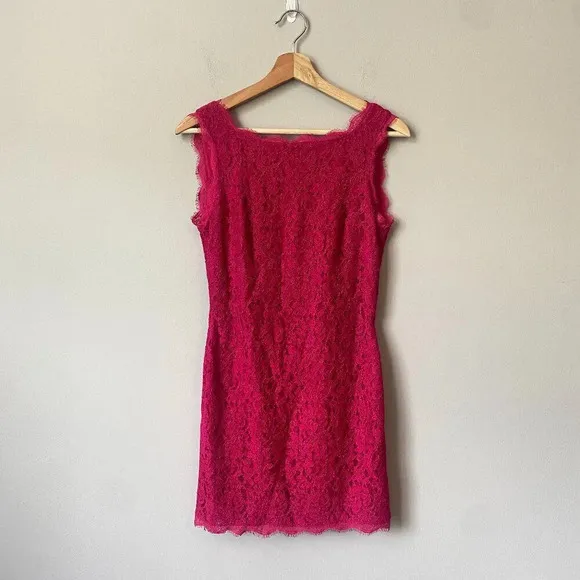 Adrianna Papell Women's Size 4 Sleeveless Lace Bodycon Pink Cocktail Mini Dress
