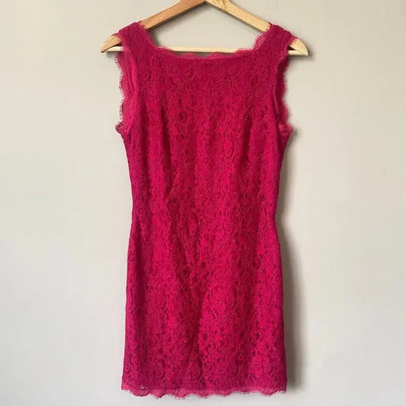 Adrianna Papell Women's Size 4 Sleeveless Lace Bodycon Pink Cocktail Mini Dress