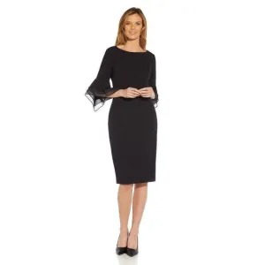 Adrianna Papell Women's Stretch Knit Crepe Sheath Dress with Tiered Organza Bel