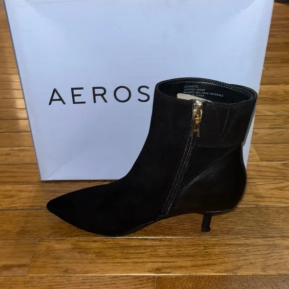 Aerosoles Leather Levanto Kitten Heel Ankle Boots All Black Women’s Size 5 NIB